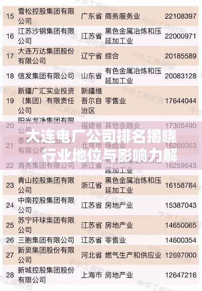 大连电厂公司排名揭晓,行业地位与影响力解析